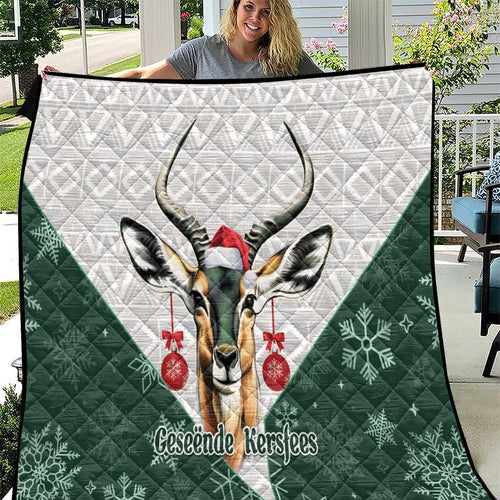 South Africa Springboks Christmas Quilt Bokke Santa - Geseende Kersfees