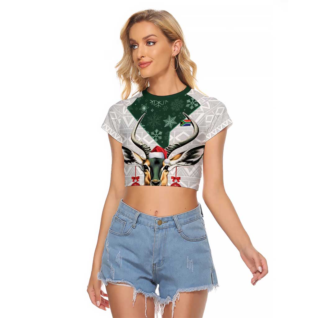 South Africa Springboks Christmas Raglan Cropped T Shirt Bokke Santa - Geseende Kersfees
