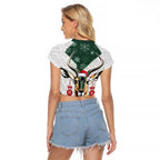 South Africa Springboks Christmas Raglan Cropped T Shirt Bokke Santa - Geseende Kersfees