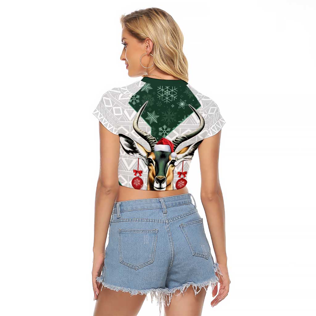 South Africa Springboks Christmas Raglan Cropped T Shirt Bokke Santa - Geseende Kersfees