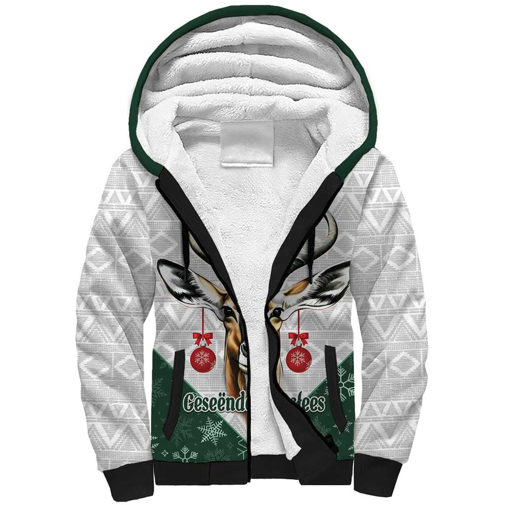 South Africa Springboks Christmas Sherpa Hoodie Bokke Santa - Geseende Kersfees