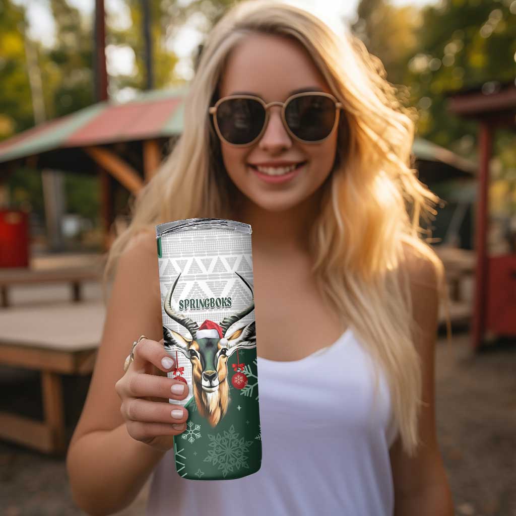 South Africa Springboks Christmas Skinny Tumbler Bokke Santa - Geseende Kersfees