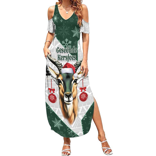 South Africa Springboks Christmas Summer Maxi Dress Bokke Santa - Geseende Kersfees