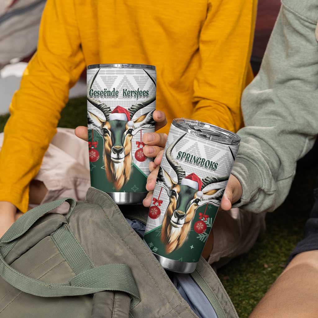 South Africa Springboks Christmas Tumbler Cup Bokke Santa - Geseende Kersfees