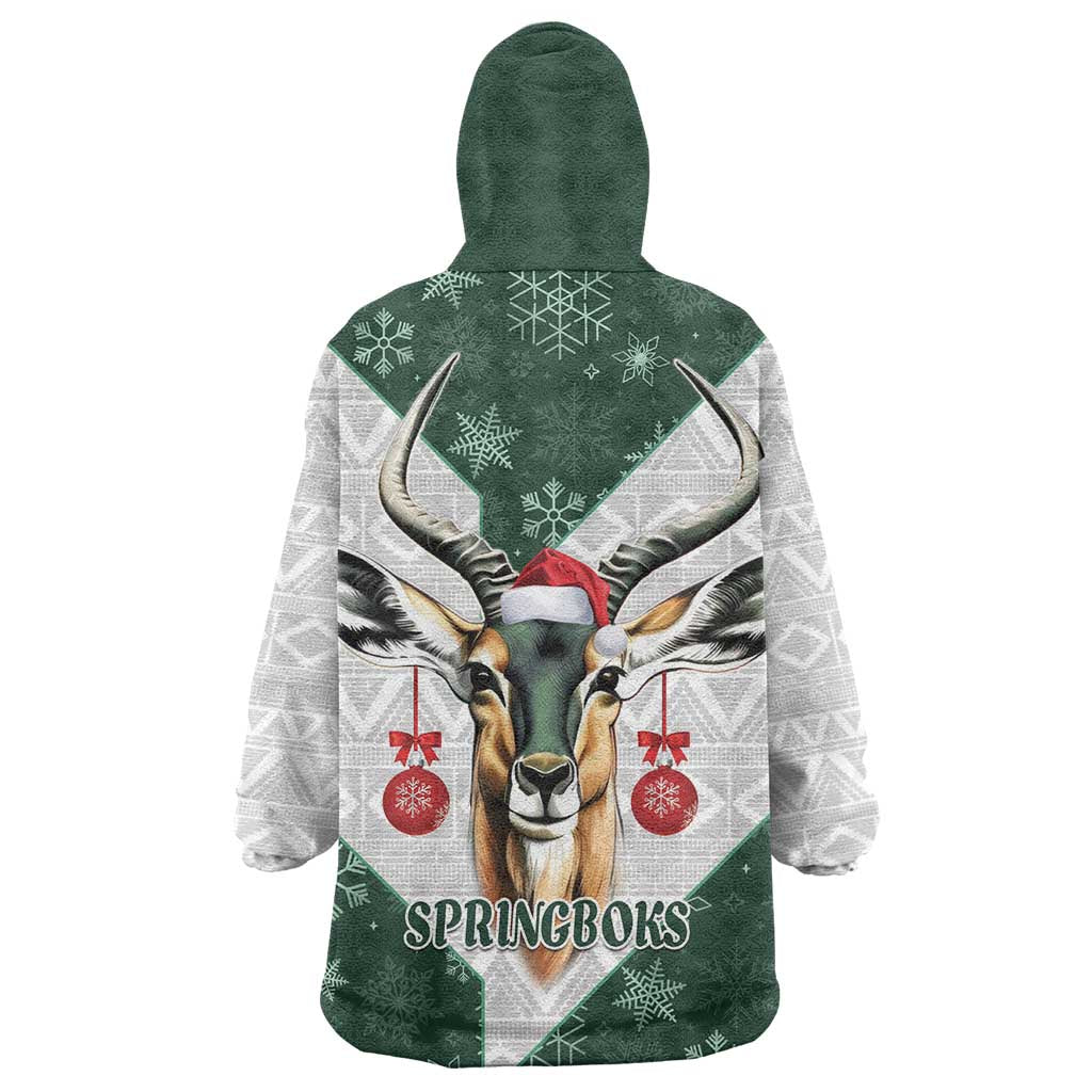 South Africa Springboks Christmas Wearable Blanket Hoodie Bokke Santa - Geseende Kersfees