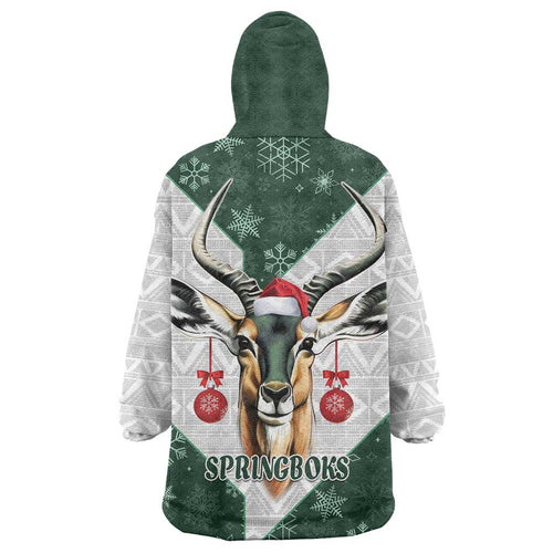 South Africa Springboks Christmas Wearable Blanket Hoodie Bokke Santa - Geseende Kersfees