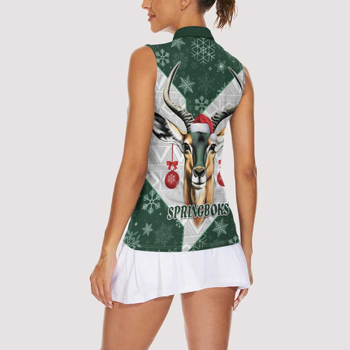 South Africa Springboks Christmas Women Sleeveless Polo Shirt Bokke Santa - Geseende Kersfees