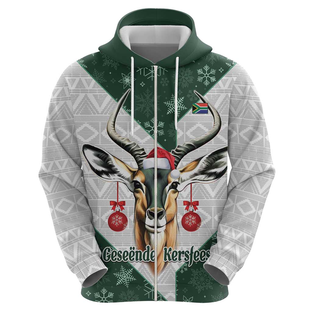 South Africa Springboks Christmas Zip Hoodie Bokke Santa - Geseende Kersfees