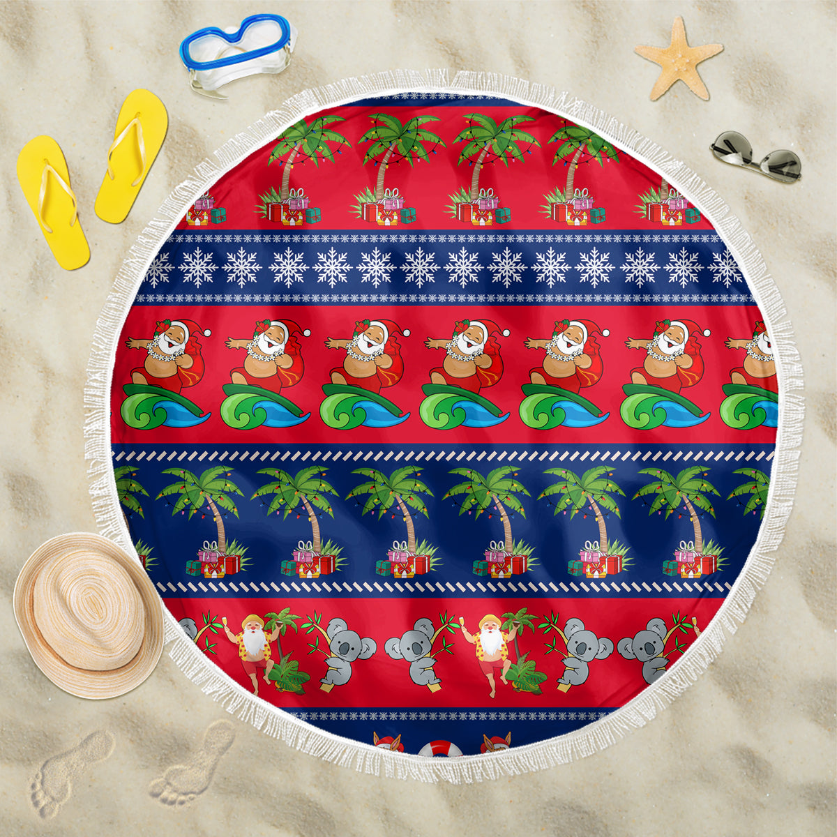 personalised-australia-christmas-beach-blanket-aussie-santa-claus-beach-xmas-vibes