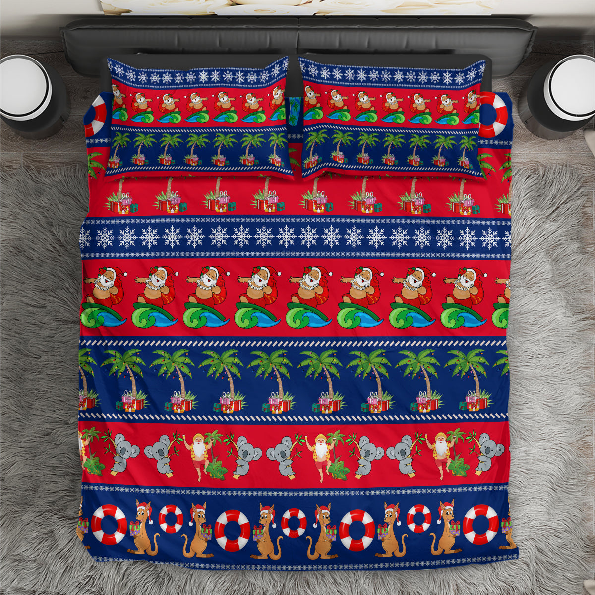 personalised-australia-christmas-bedding-set-aussie-santa-claus-beach-xmas-vibes