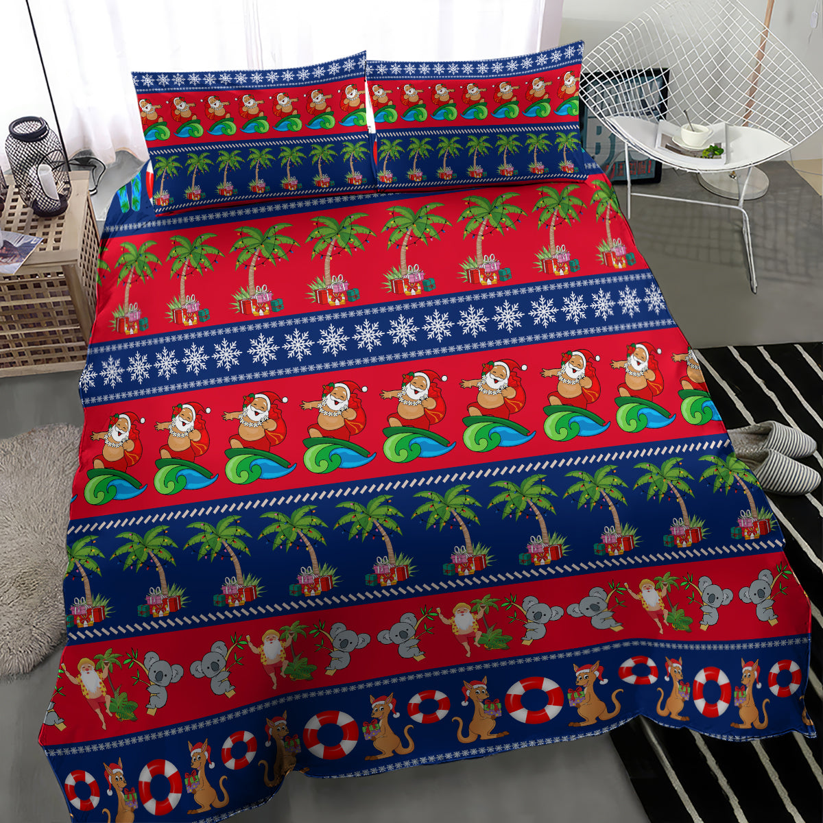 personalised-australia-christmas-bedding-set-aussie-santa-claus-beach-xmas-vibes