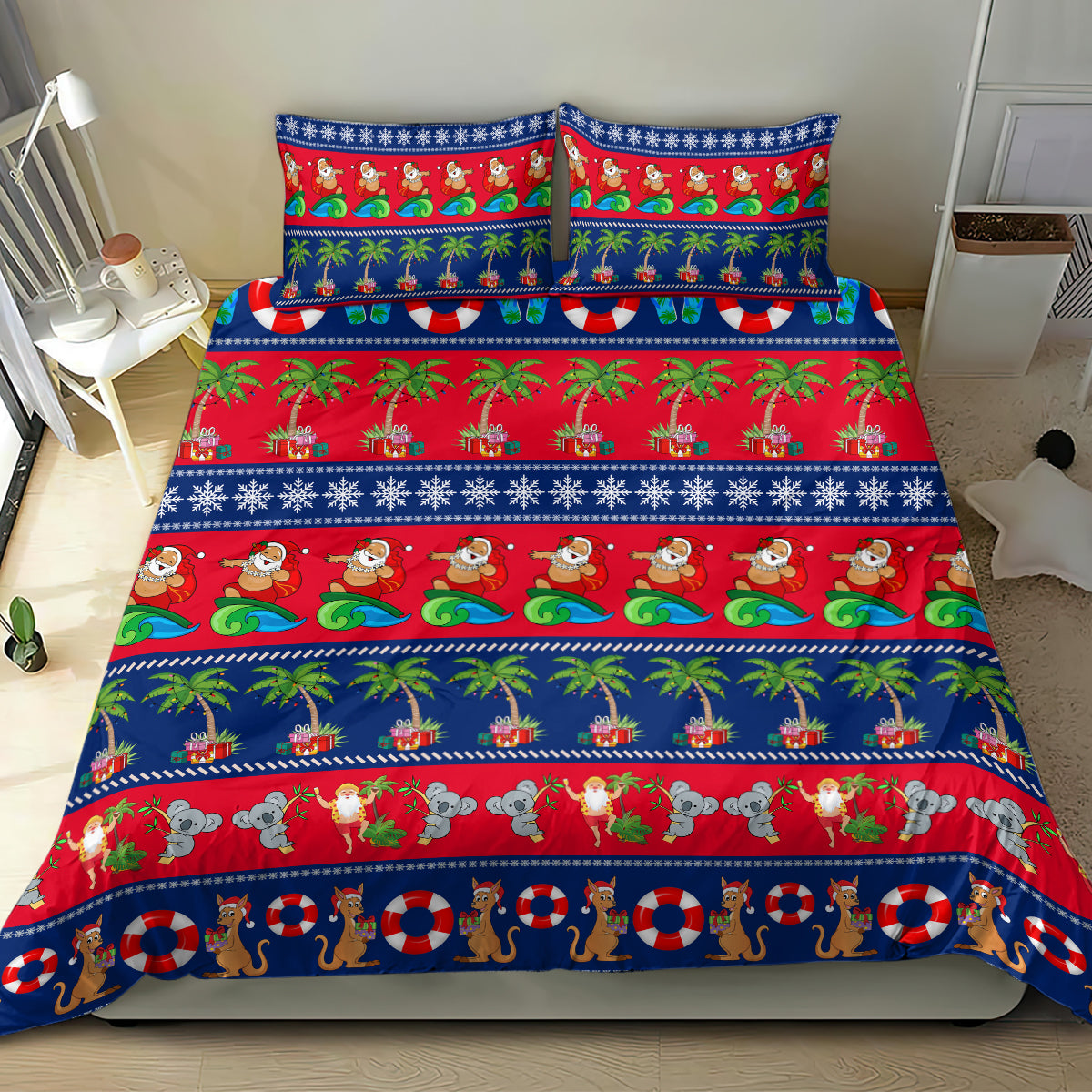 personalised-australia-christmas-bedding-set-aussie-santa-claus-beach-xmas-vibes