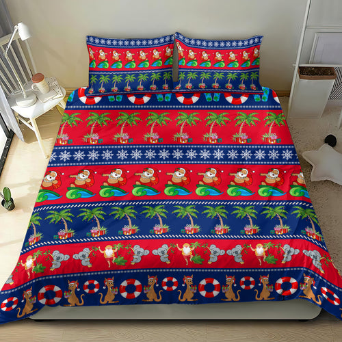 personalised-australia-christmas-bedding-set-aussie-santa-claus-beach-xmas-vibes