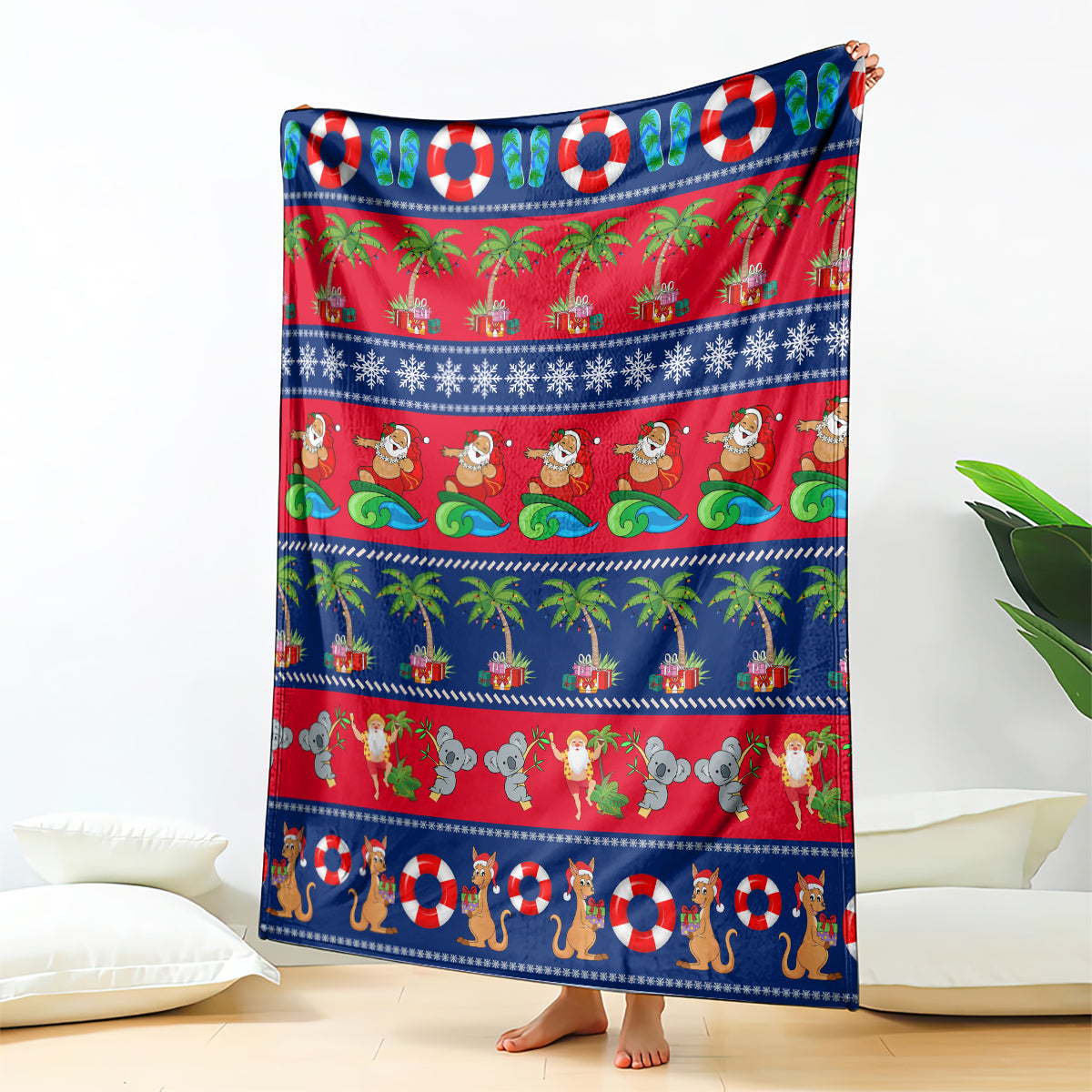 personalised-australia-christmas-blanket-aussie-santa-claus-beach-xmas-vibes