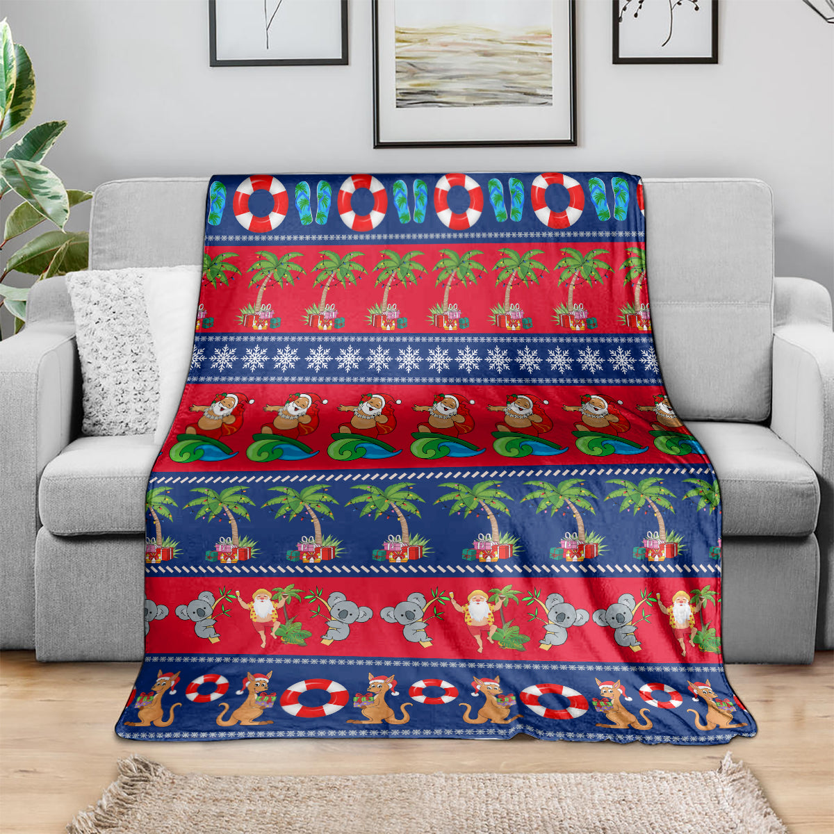 personalised-australia-christmas-blanket-aussie-santa-claus-beach-xmas-vibes