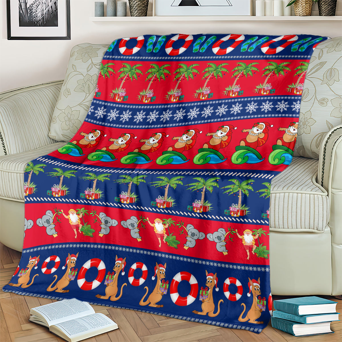 personalised-australia-christmas-blanket-aussie-santa-claus-beach-xmas-vibes