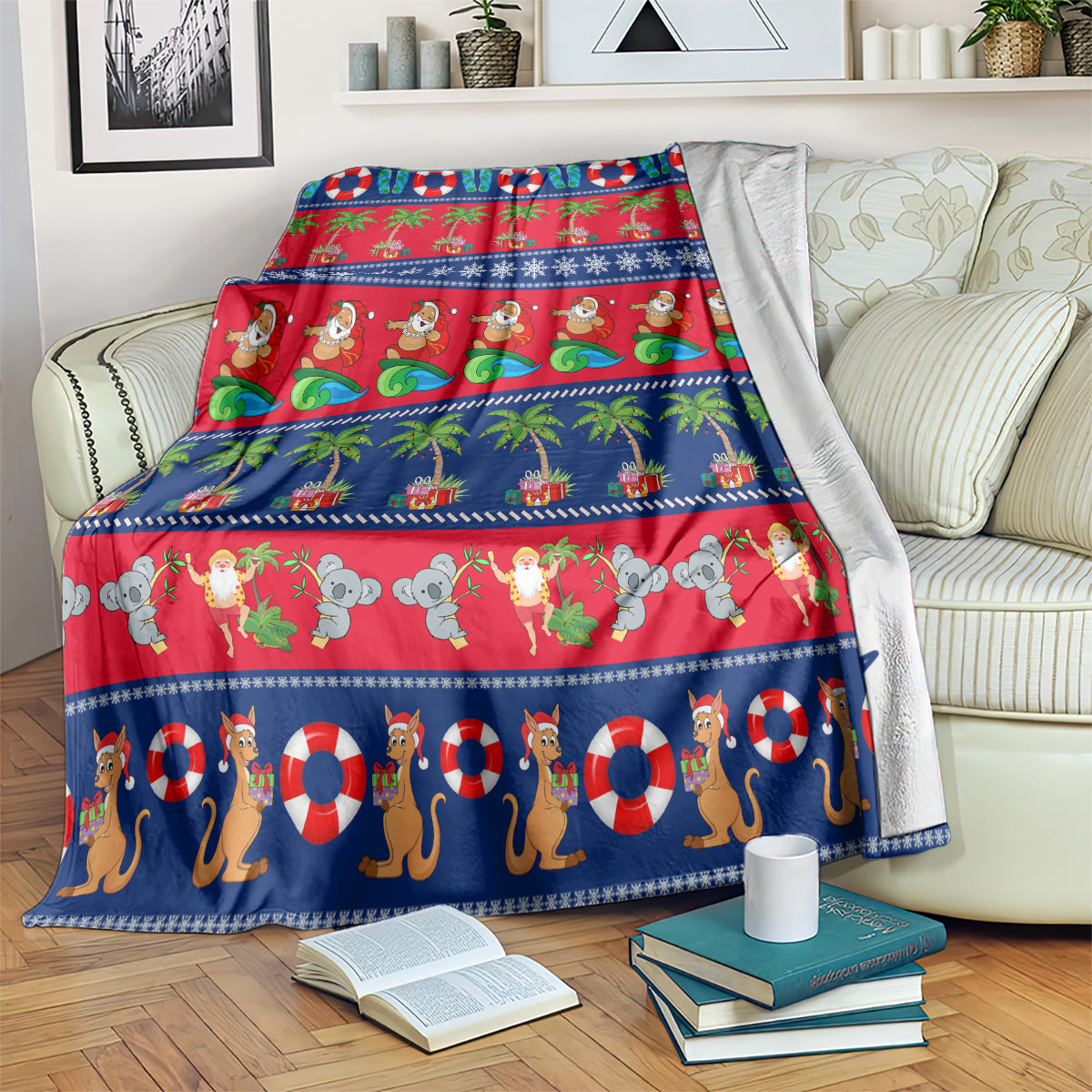 personalised-australia-christmas-blanket-aussie-santa-claus-beach-xmas-vibes