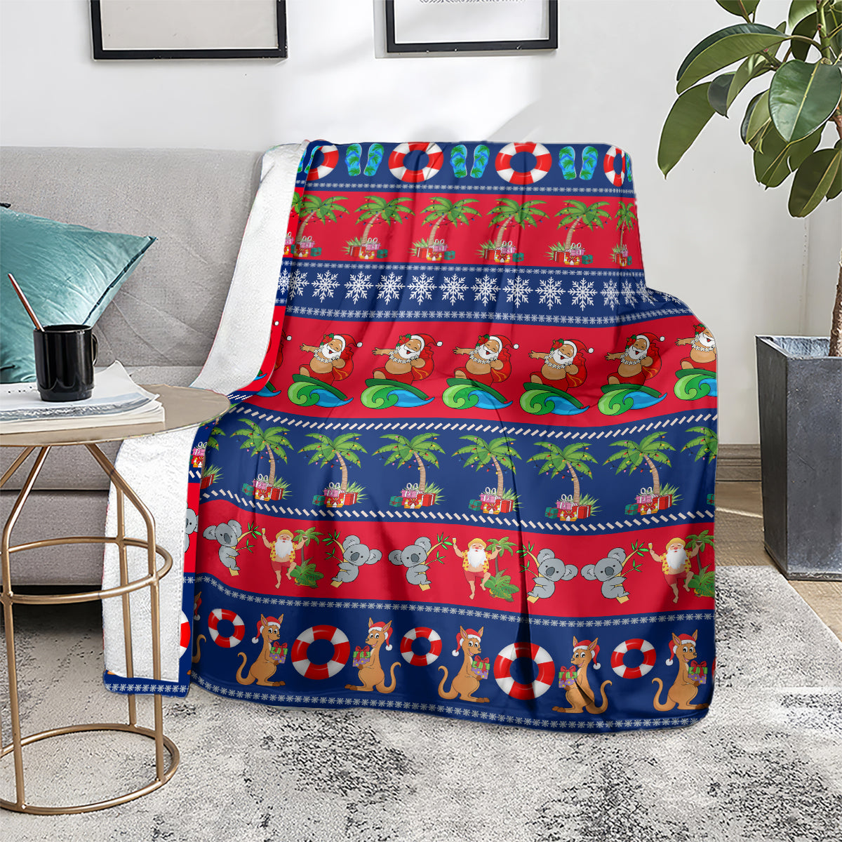 personalised-australia-christmas-blanket-aussie-santa-claus-beach-xmas-vibes