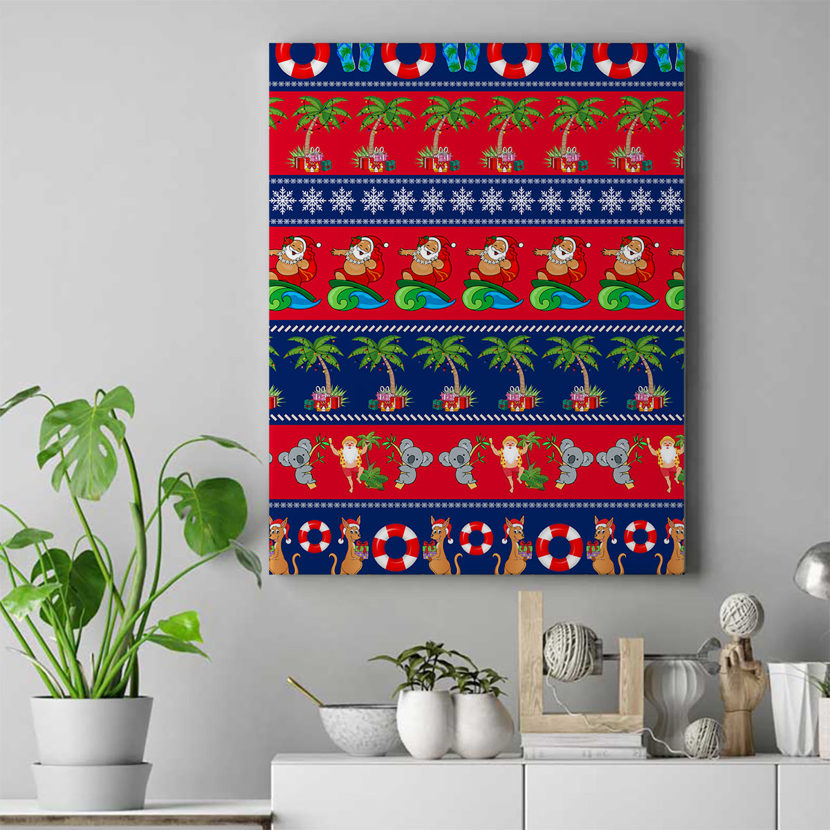 personalised-australia-christmas-canvas-wall-art-aussie-santa-claus-beach-xmas-vibes