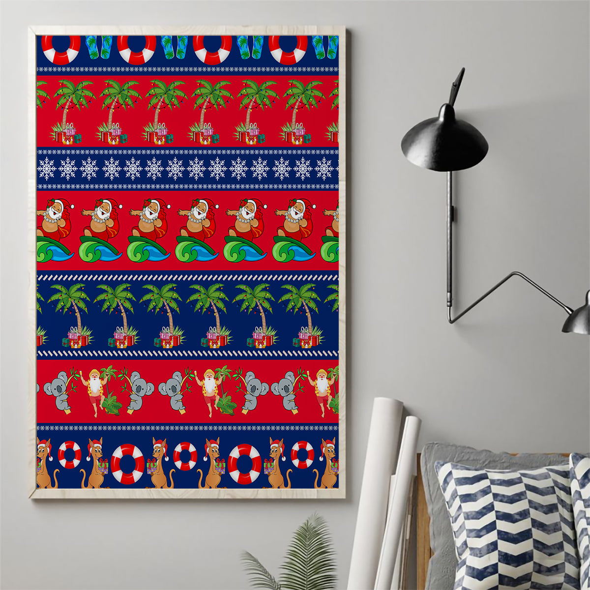 personalised-australia-christmas-canvas-wall-art-aussie-santa-claus-beach-xmas-vibes