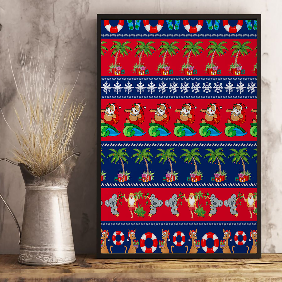 personalised-australia-christmas-canvas-wall-art-aussie-santa-claus-beach-xmas-vibes
