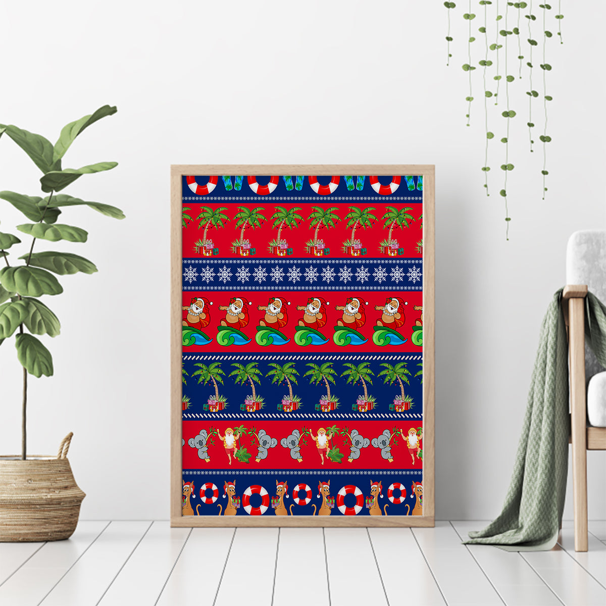 personalised-australia-christmas-canvas-wall-art-aussie-santa-claus-beach-xmas-vibes
