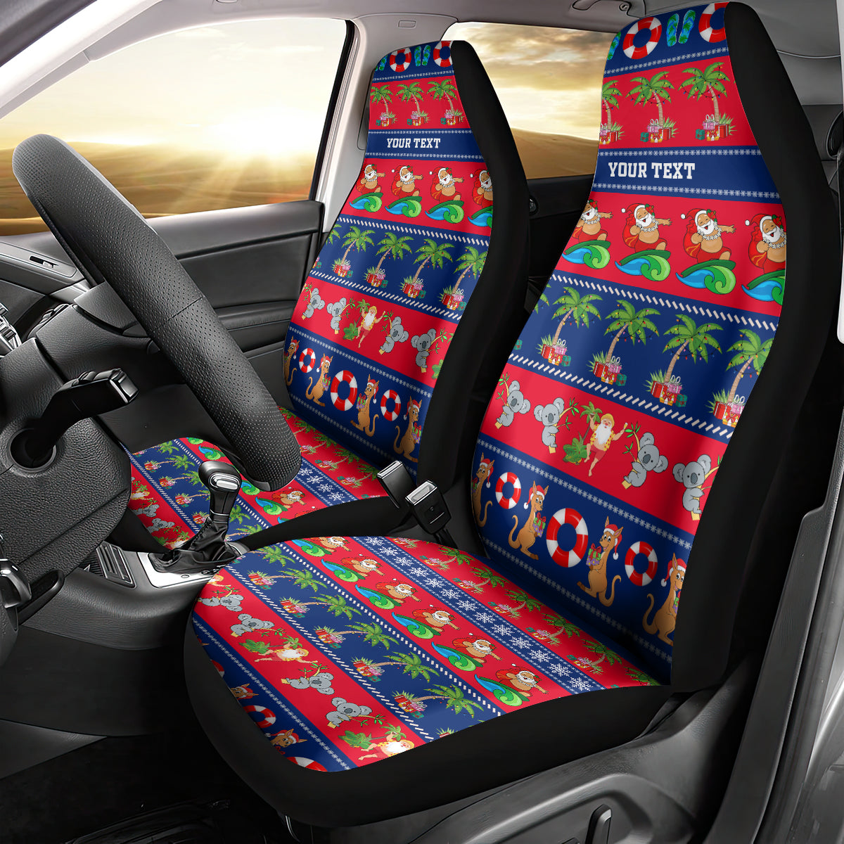 personalised-australia-christmas-car-seat-cover-aussie-santa-claus-beach-xmas-vibes