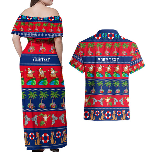 personalised-australia-christmas-couples-matching-off-shoulder-maxi-dress-and-hawaiian-shirt-aussie-santa-claus-beach-xmas-vibes