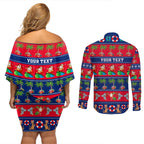 personalised-australia-christmas-couples-matching-off-shoulder-short-dress-and-long-sleeve-button-shirt-aussie-santa-claus-beach-xmas-vibes