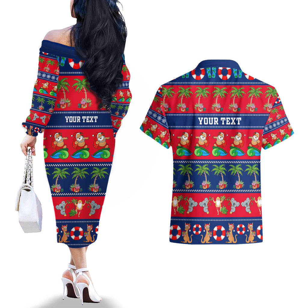 personalised-australia-christmas-couples-matching-off-the-shoulder-long-sleeve-dress-and-hawaiian-shirt-aussie-santa-claus-beach-xmas-vibes
