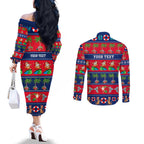 personalised-australia-christmas-couples-matching-off-the-shoulder-long-sleeve-dress-and-long-sleeve-button-shirt-aussie-santa-claus-beach-xmas-vibes