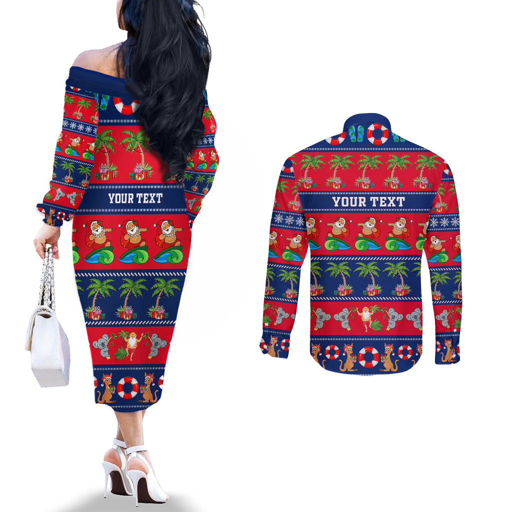 personalised-australia-christmas-couples-matching-off-the-shoulder-long-sleeve-dress-and-long-sleeve-button-shirt-aussie-santa-claus-beach-xmas-vibes