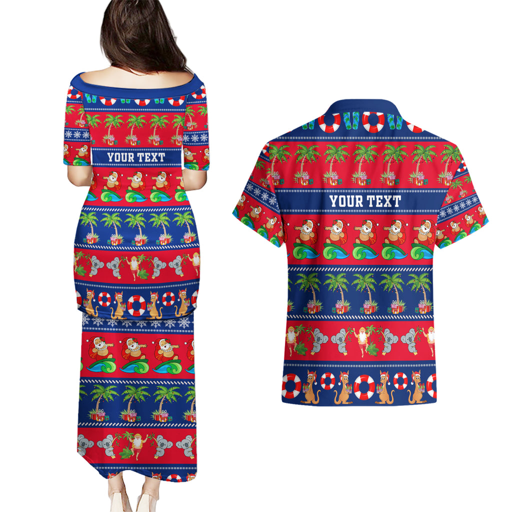 personalised-australia-christmas-couples-matching-puletasi-dress-and-hawaiian-shirt-aussie-santa-claus-beach-xmas-vibes