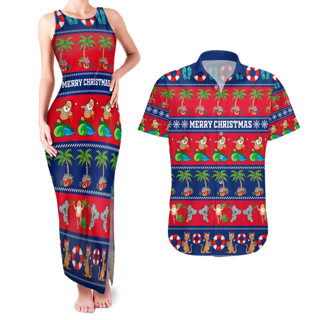 personalised-australia-christmas-couples-matching-tank-maxi-dress-and-hawaiian-shirt-aussie-santa-claus-beach-xmas-vibes