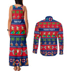 personalised-australia-christmas-couples-matching-tank-maxi-dress-and-long-sleeve-button-shirt-aussie-santa-claus-beach-xmas-vibes
