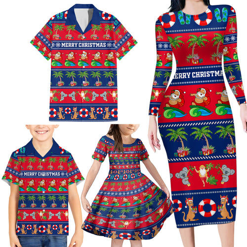 personalised-australia-christmas-family-matching-long-sleeve-bodycon-dress-and-hawaiian-shirt-aussie-santa-claus-beach-xmas-vibes