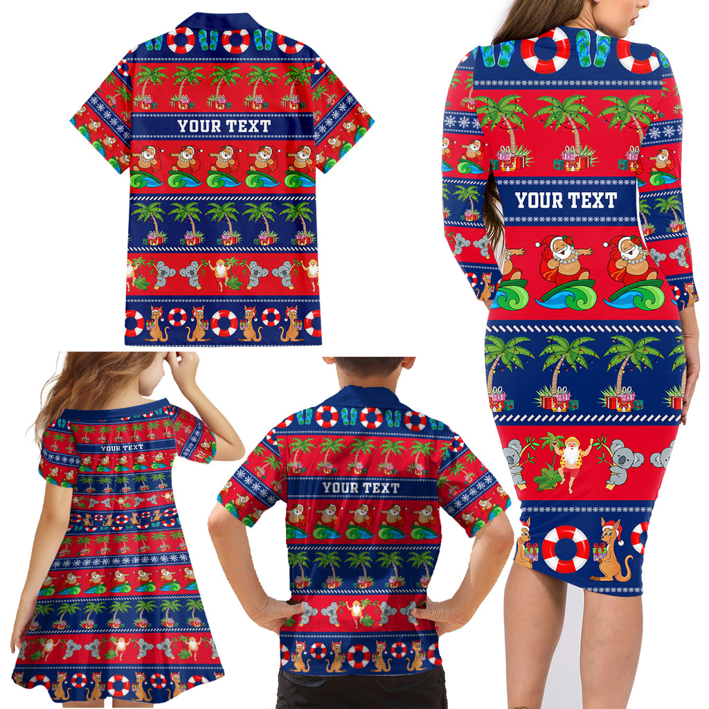 personalised-australia-christmas-family-matching-long-sleeve-bodycon-dress-and-hawaiian-shirt-aussie-santa-claus-beach-xmas-vibes