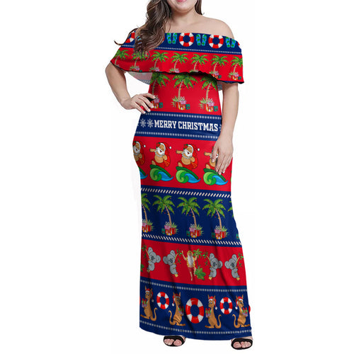personalised-australia-christmas-family-matching-off-shoulder-maxi-dress-and-hawaiian-shirt-aussie-santa-claus-beach-xmas-vibes