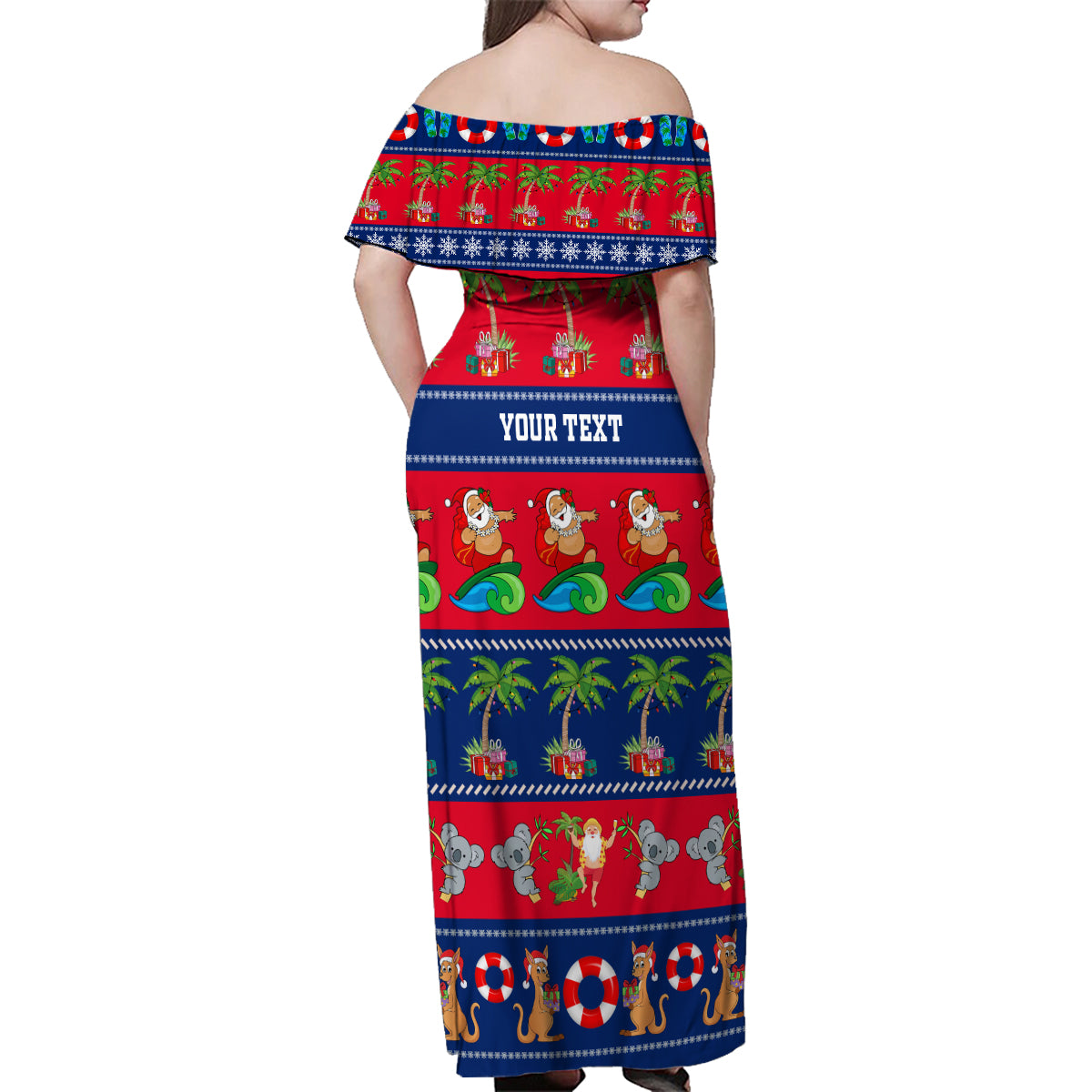 personalised-australia-christmas-family-matching-off-shoulder-maxi-dress-and-hawaiian-shirt-aussie-santa-claus-beach-xmas-vibes