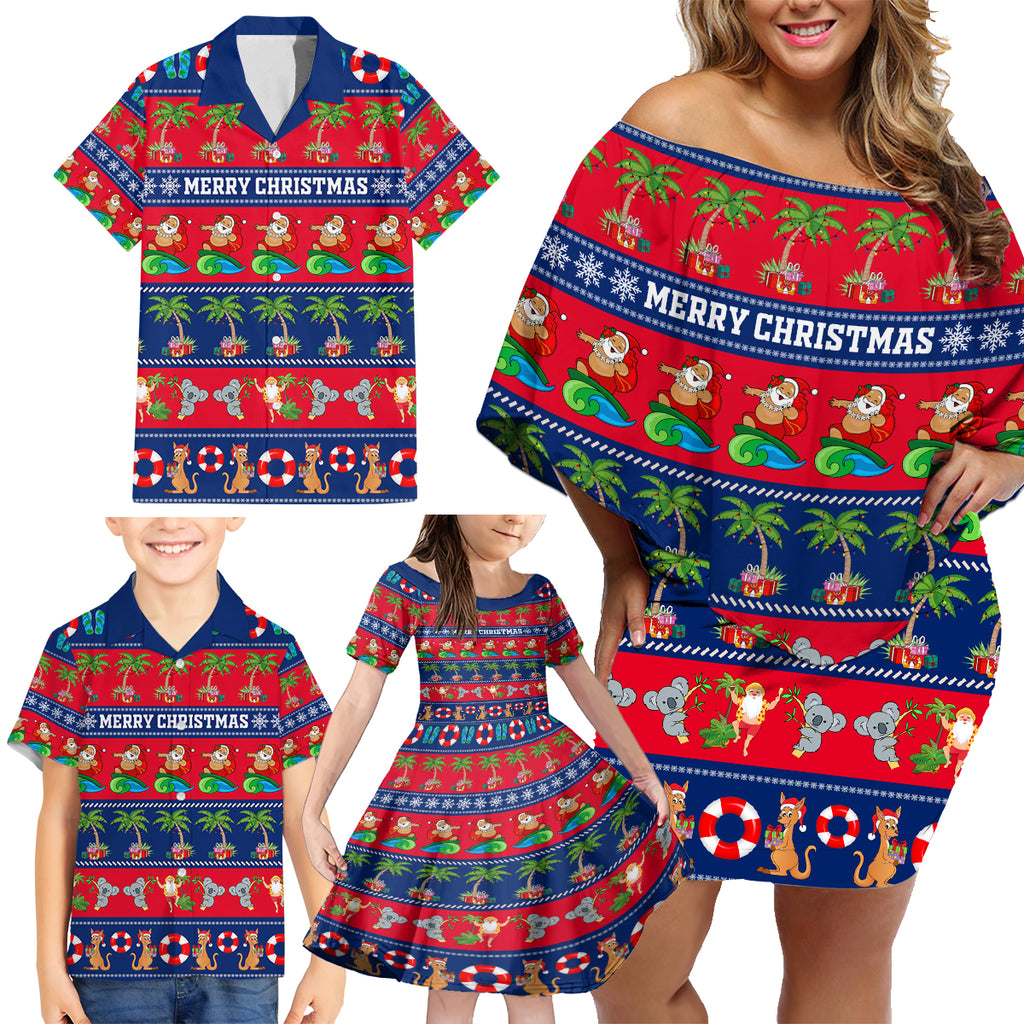 personalised-australia-christmas-family-matching-off-shoulder-short-dress-and-hawaiian-shirt-aussie-santa-claus-beach-xmas-vibes