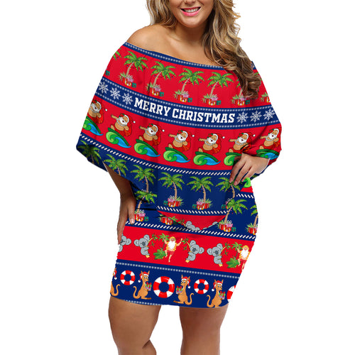 personalised-australia-christmas-family-matching-off-shoulder-short-dress-and-hawaiian-shirt-aussie-santa-claus-beach-xmas-vibes