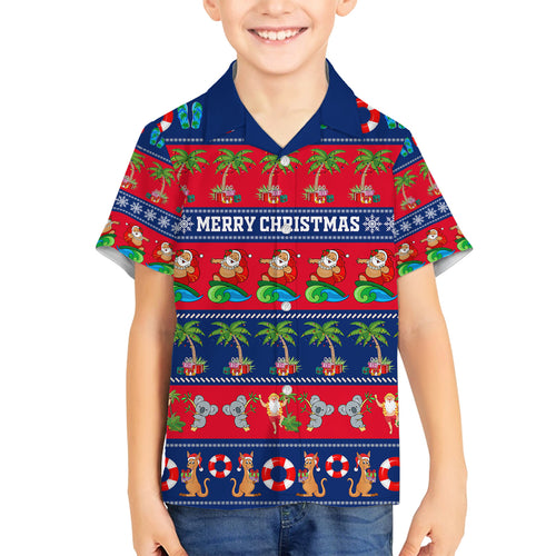 personalised-australia-christmas-family-matching-off-shoulder-short-dress-and-hawaiian-shirt-aussie-santa-claus-beach-xmas-vibes