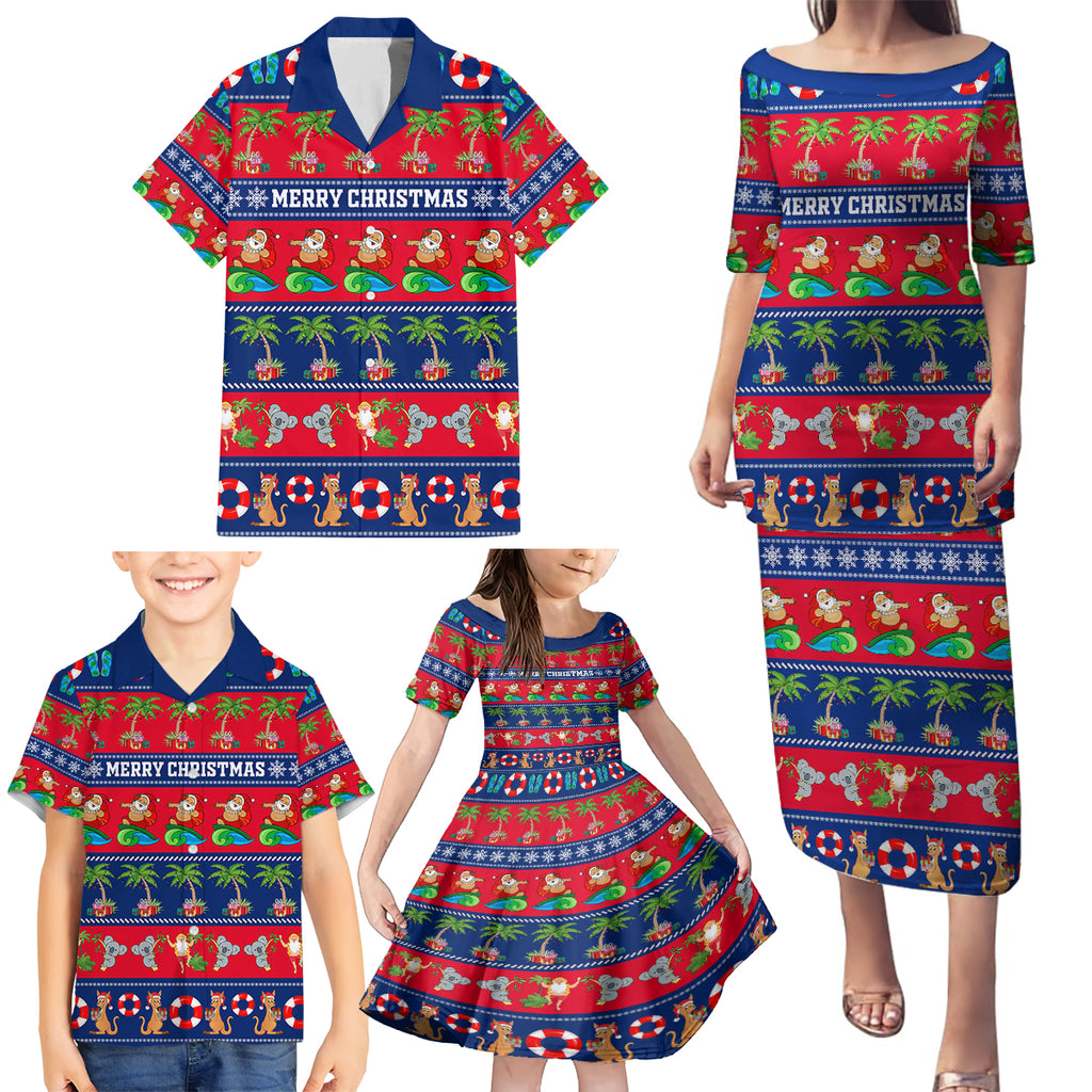 personalised-australia-christmas-family-matching-puletasi-dress-and-hawaiian-shirt-aussie-santa-claus-beach-xmas-vibes