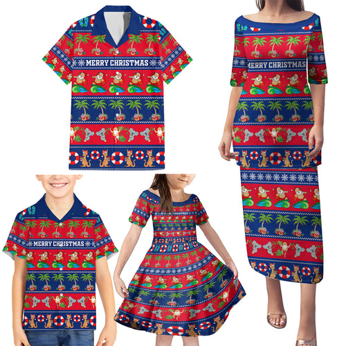 personalised-australia-christmas-family-matching-puletasi-dress-and-hawaiian-shirt-aussie-santa-claus-beach-xmas-vibes