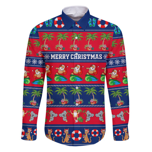 personalised-australia-christmas-family-matching-puletasi-dress-and-hawaiian-shirt-aussie-santa-claus-beach-xmas-vibes