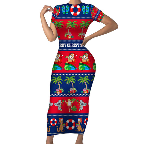 personalised-australia-christmas-family-matching-short-sleeve-bodycon-dress-and-hawaiian-shirt-aussie-santa-claus-beach-xmas-vibes