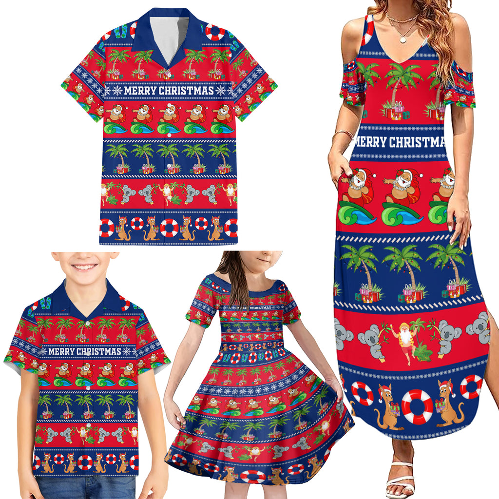 personalised-australia-christmas-family-matching-summer-maxi-dress-and-hawaiian-shirt-aussie-santa-claus-beach-xmas-vibes