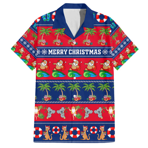 personalised-australia-christmas-family-matching-summer-maxi-dress-and-hawaiian-shirt-aussie-santa-claus-beach-xmas-vibes