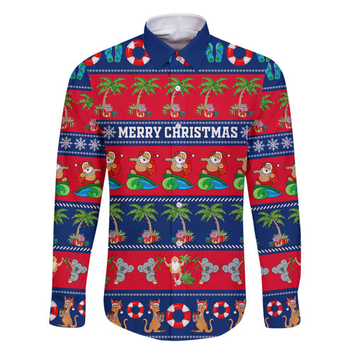 personalised-australia-christmas-family-matching-summer-maxi-dress-and-hawaiian-shirt-aussie-santa-claus-beach-xmas-vibes