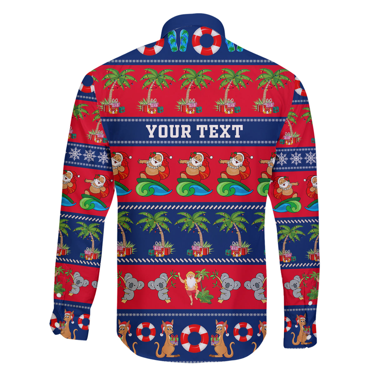 personalised-australia-christmas-family-matching-summer-maxi-dress-and-hawaiian-shirt-aussie-santa-claus-beach-xmas-vibes